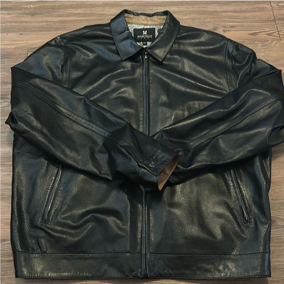 Perforated smooth Men's Black Leather Jacket by Marcelo Sporr2xl